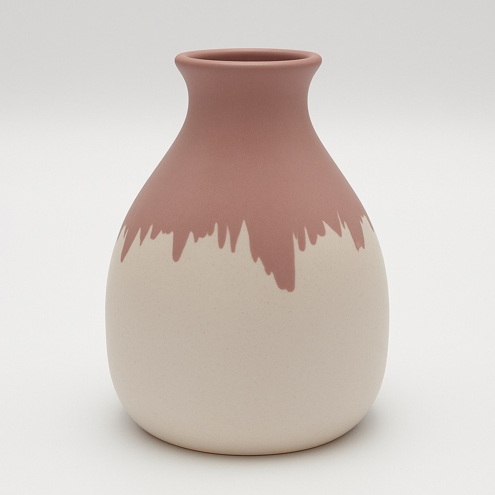 Isaac Mizrahi Loves Xo Sienna Vase Ceramic Pottery Cream Hand Dipped Pink Glaze - Picture 2 of 16